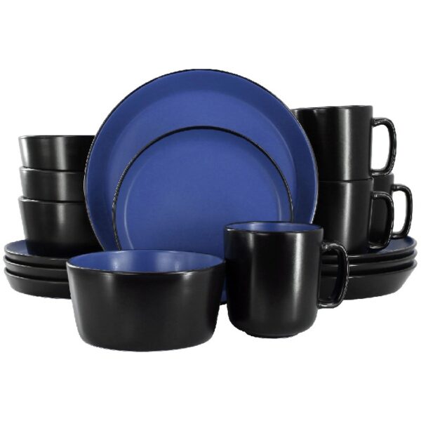 16 Piece Stoneware Dinnerware Set in Two Tone Black & Blue