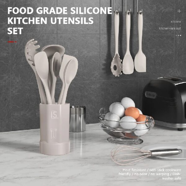 Black Silicone Cooking Utensils Set - 446°F Heat Resistant Kitchen Utensils,Turner Tongs,Spatula,Spoon,Brush,Whisk,Kitchen Utensil Gadgets Tools Set for Nonstick Cookware,Dishwasher Safe (BPA Free)