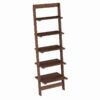 5-Tier Slatted Wood Leaning Ladder Shelf for Narrow Storage, Wooden Bookcase for Living Room, Bathroom, Kitchen, Office or Bedroom, Black Finish