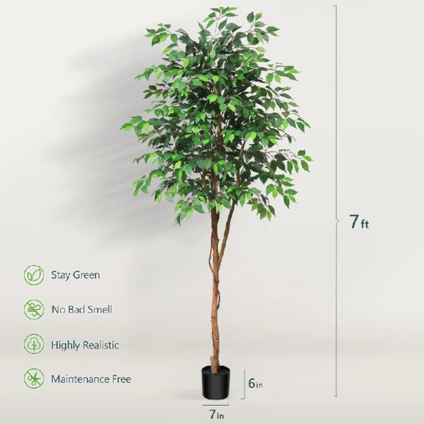 DR.Planzen 5 feet Artificial Ficus Tree, Tall Lifelike Greenery with Natural Wood Trunk for Living Room, office floor and corner decor