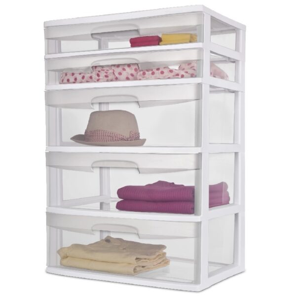 5 Drawer Wide Tower Black
