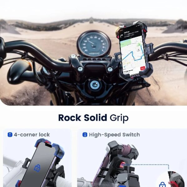 (2 pack) Motorcycle Phone Mount Bike Phone Holder, Auto Lock Adjustable Handlebar Phone Holder Mount for 4.7