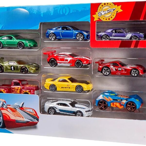 Toy Cars & Trucks 10-Pack, Set of 10 1:64 Scale Vehicles, Includes Race Cars, Semi, Rescue or Construction Trucks