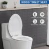 Elongated Wood Toilet Seat in White, Oval Wooden Toilet Seat, Adjustable & Easy to Clean