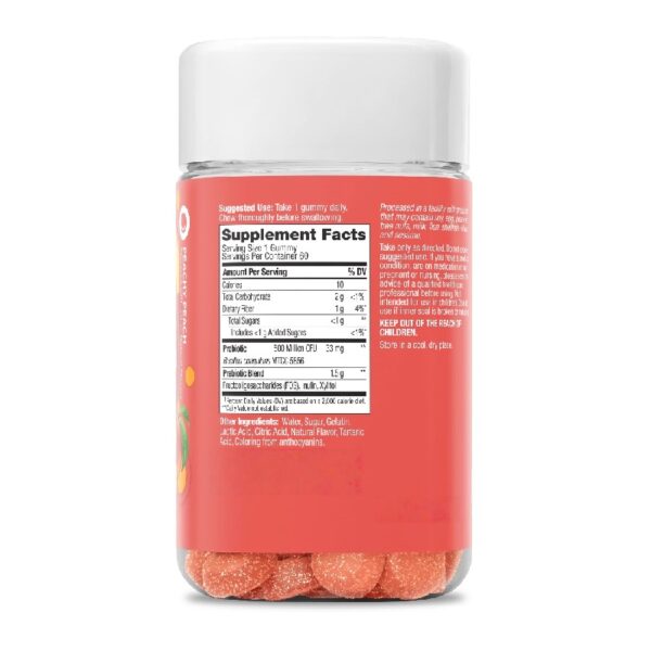 Probiotic + Prebiotic Fiber Gummy, Digestive + Gut Health Supplement for Adults, Peach, 60 Ct