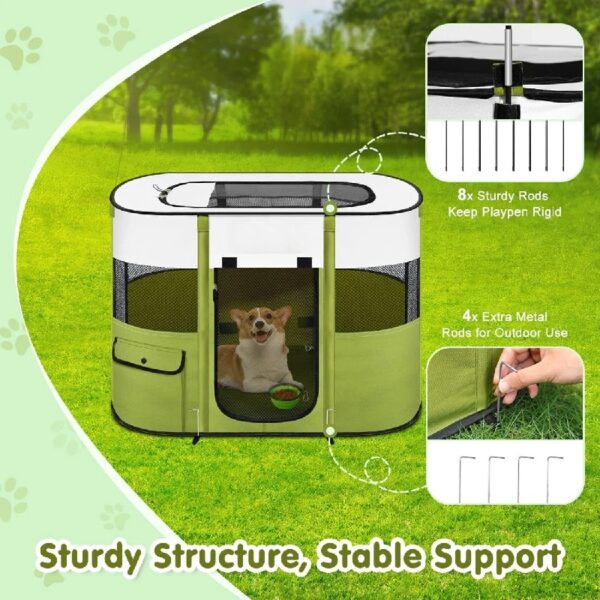eba3be4d0e574936aa1ab329015ac385 Portable Pet Playpen, 600D Oxford Foldable Dog Play Tent Kennel Crate for Indoor Outdoor Travel Camping, Come with Free Carrying Case&Folding Bowl, Great for Puppy Cat Bunny, Green L