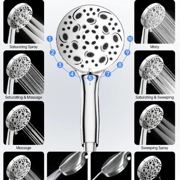 High Pressure Rainfall Shower Head 10 Spray Handheld Showerhead Combo, 360° Degree Rotating Extension Arm, New