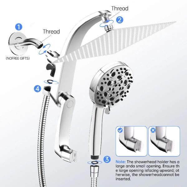High Pressure Rainfall Shower Head 10 Spray Handheld Showerhead Combo, 360° Degree Rotating Extension Arm, New