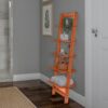 5-Tier Slatted Wood Leaning Ladder Shelf for Narrow Storage, Wooden Bookcase for Living Room, Bathroom, Kitchen, Office or Bedroom, Black Finish