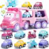 Construction Toddler Truck Toys for 3 4 5 6 Year Old Boys 5-in-1 Friction Power Vehicle Car Toy for Toddlers 1-3 Carrier Truck Toys for Kids 3-5 Christmas Birthday Gifts for Girls Age 3-9