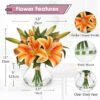 Artificial Flowers Tiger Lily with Vase Gradient Orange Lilies Silk Faux Flowers Arrangements in Glass Vase with Faux Water Fake Floral Bulk Bouquet for Home Decor Office Table Centerpiece Decoration
