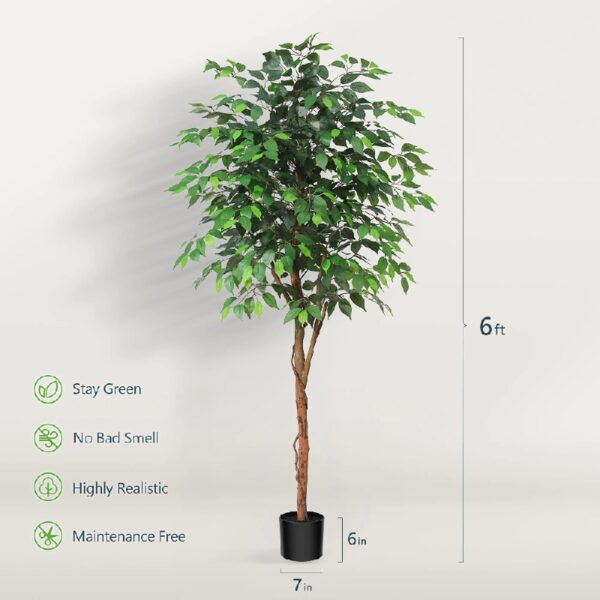 DR.Planzen 5 feet Artificial Ficus Tree, Tall Lifelike Greenery with Natural Wood Trunk for Living Room, office floor and corner decor