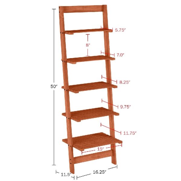 5-Tier Slatted Wood Leaning Ladder Shelf for Narrow Storage, Wooden Bookcase for Living Room, Bathroom, Kitchen, Office or Bedroom, Black Finish