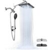 12 Inch Coverage High Pressure Rain Shower Head Combo with Adjustable Extension Arm, Wide Rainfall & 5 Modes Handheld Showerhead, Dual Anti-Clog Nozzles for Ultimate Experience, Silver Chrome