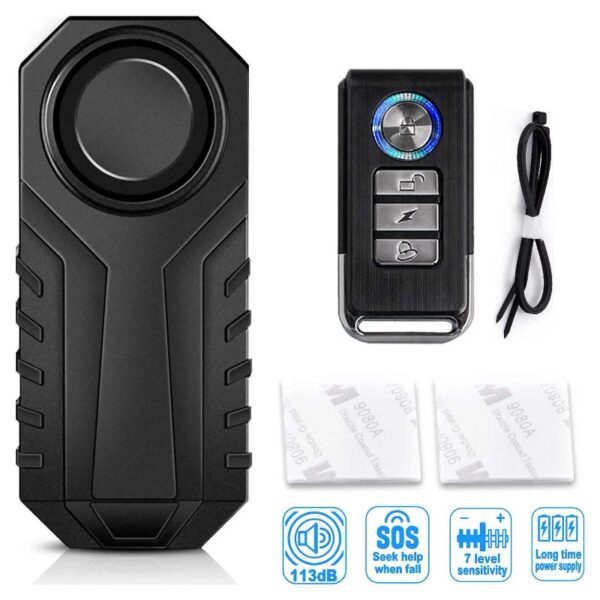 2 Set Wireless Bike Alarm with Remote, Anti-Theft Bicycle Motorcycle Alarm Wireless Security Vibration Motion Sensor Alarm, IP55 Waterproof Super Loud 113dB Alarm