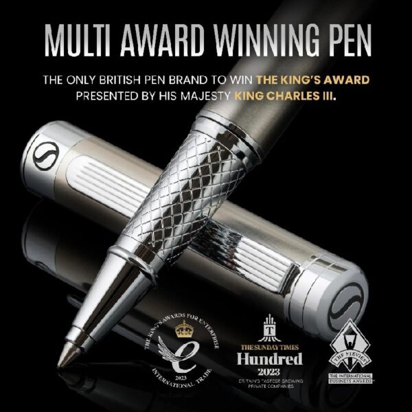 Scriveiner Stainless Steel Rollerball Pen - Stunning Luxury Metal Pen with Silver Chrome Finish, Schmidt Ink Refill, Best Roller Ball Pen Gift Set for Men & Women
