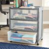 3 Drawer Wide Storage Cart, Gray