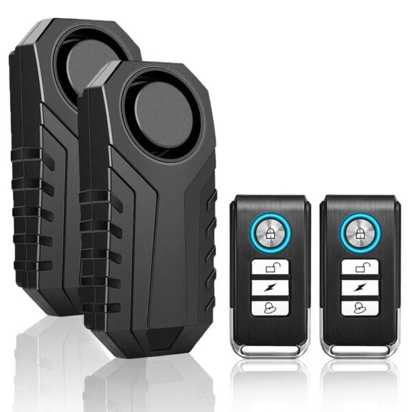 2 Set Wireless Bike Alarm with Remote, Anti-Theft Bicycle Motorcycle Alarm Wireless Security Vibration Motion Sensor Alarm, IP55 Waterproof Super Loud 113dB Alarm