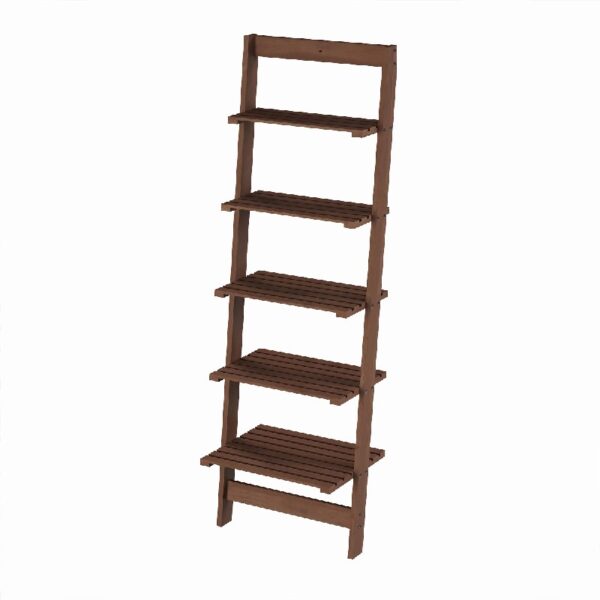 5-Tier Slatted Wood Leaning Ladder Shelf for Narrow Storage, Wooden Bookcase for Living Room, Bathroom, Kitchen, Office or Bedroom, Black Finish