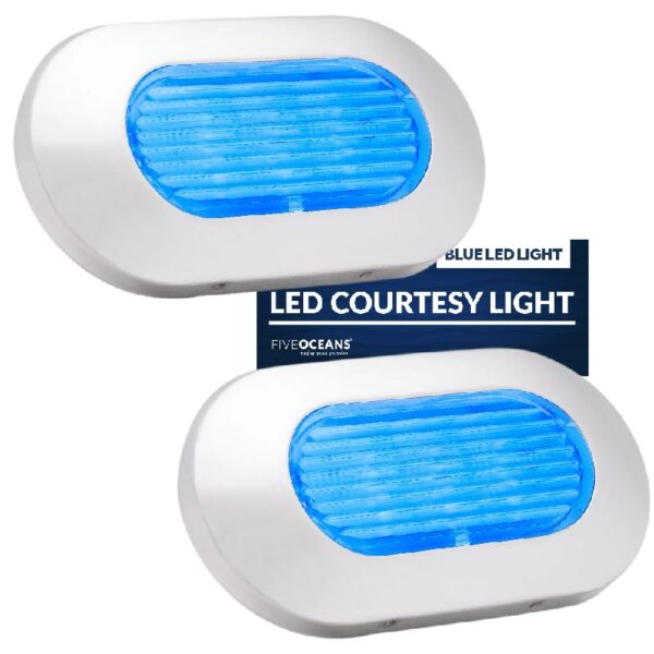 Oblong LED Courtesy Light, Boat Accent Lights, Marine Light for Boat Interior, Deck, Cockpit, Blue LED, IP67 Waterproof, 12V, for Pontoon, Fishing Boat, Yacht, RVs - 2-Pack- FO4138-M2