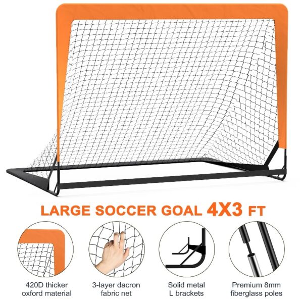 Kids Soccer Goal for Backyard, 4X3 ft Toddler Soccer Nets Training Equipment with Soccer Ball and 10 Soccer Cones, Portable Pop Up Soccer Set for Kids and Youth Games and Training Goals