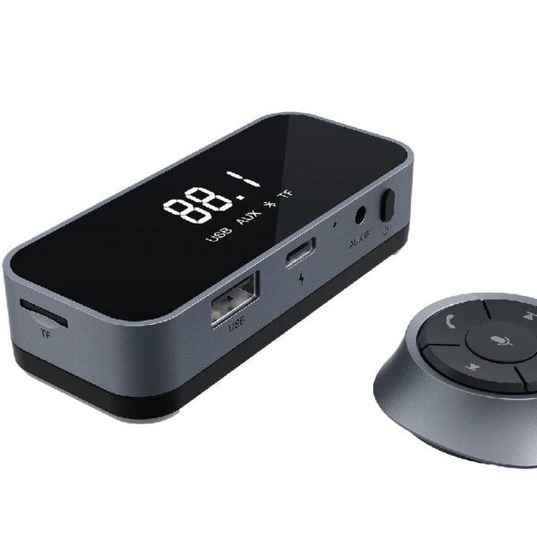Solar Powered BT FM Transmitter with Remote via Multi-Input Compatible with Smartphone,3.5x2.5x0.875' 1 Unit Pack
