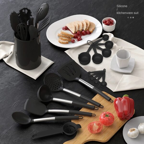 Silicone Cooking Utensils Set - Heat Resistant Stainless Steel Kitchen Utensils, Baking Tools Kitchen Gadgets,Turner, Tongs,Spatula,Spoon,Brush,Whisk,Non-Stick, Dishwasher Safe,BPA FREE (Khaki)