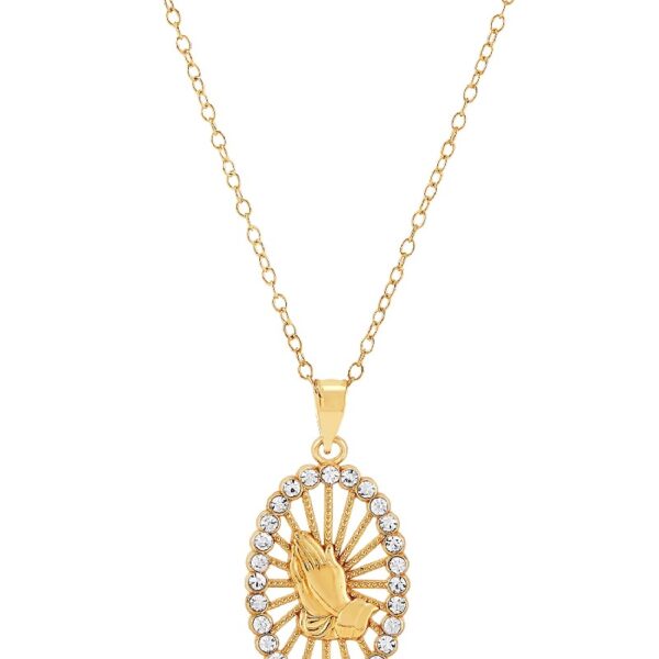 Brilliance Fine Jewelry Praying Hands 18K Gold Over Sterling Silver Oval Pendant With Crystals, 18