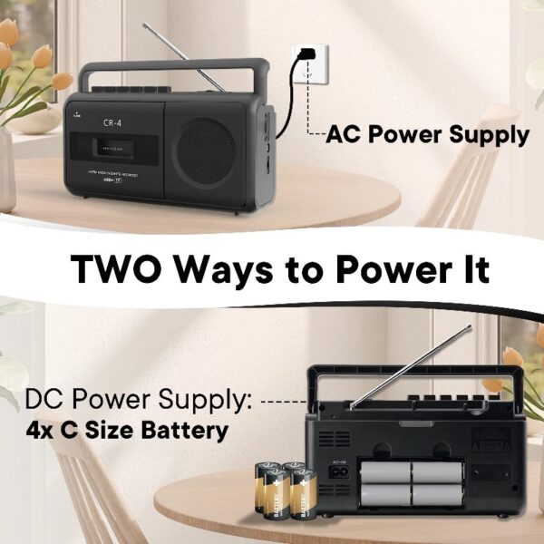 Cassette Player Boombox, Portable AM/FM Radio Stereo, Cassette Tape Player Recorder with Big Speaker and Earphone Jack, Battery Operated or AC Powered