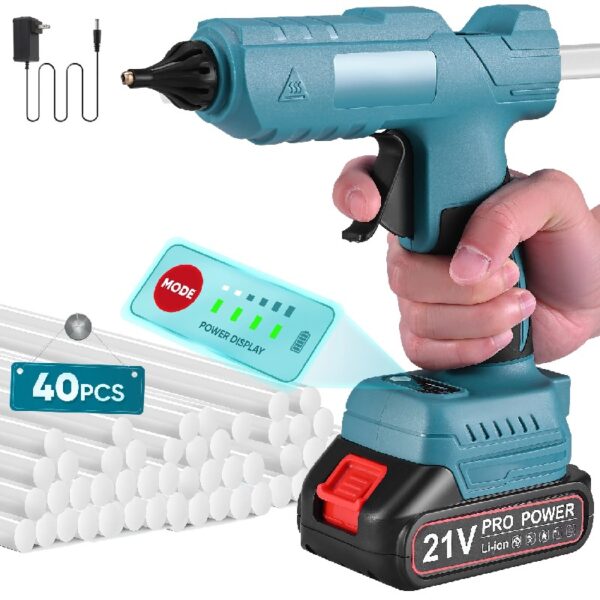 Doulami 100W Cordless Hot Glue Gun with 2.5A Battery and 40 Pcs Glue Sticks Perfect for Crafts