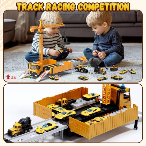 Kids Construction Trucks Toys, Alloy Car Vehicles Set with Light and Sound, Dump Truck, Excavator, Crane, Concrete Truck for 3-7 Years Old Boys Thanksgiving Christmas Birthday Gifts