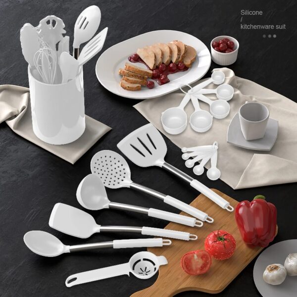 Silicone Cooking Utensils Set - Heat Resistant Stainless Steel Kitchen Utensils, Baking Tools Kitchen Gadgets,Turner, Tongs,Spatula,Spoon,Brush,Whisk,Non-Stick, Dishwasher Safe,BPA FREE (Khaki)