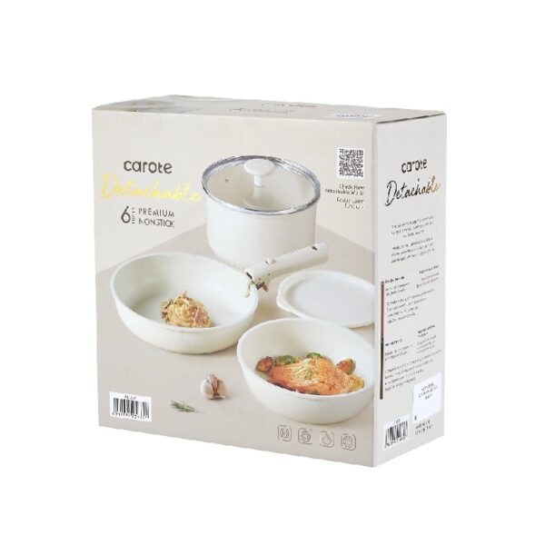 Nonstick Detachable Pots and Pans Set, 6 Pieces Induction Cookware Set, Oven/Dishwasher Safe, Easy for Storage, White Granite