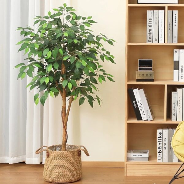 DR.Planzen 5 feet Artificial Ficus Tree, Tall Lifelike Greenery with Natural Wood Trunk for Living Room, office floor and corner decor