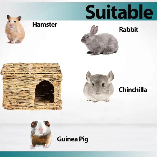 Extra Large Grass House for Rabbit, Foldable & Comfortable - Small Animal Hut Play Hideaway Bed Hay Mat Chew Toy for Bunny Guinea Pig Hamster Chinchilla