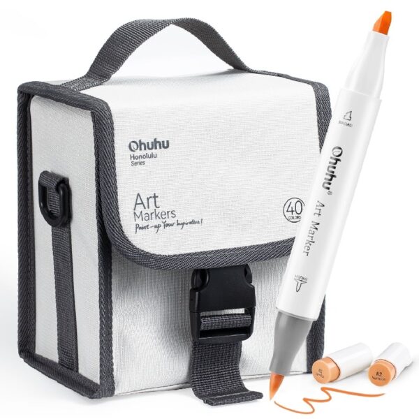 Ohuhu 40 Unique Color Markers Brush & Chisel Double Tipped Marker Set  for Drawing and Illustration