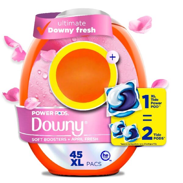 Power PODS with Downy Soft Boosters Laundry Detergent Pacs, April Fresh Scent, 45 Count