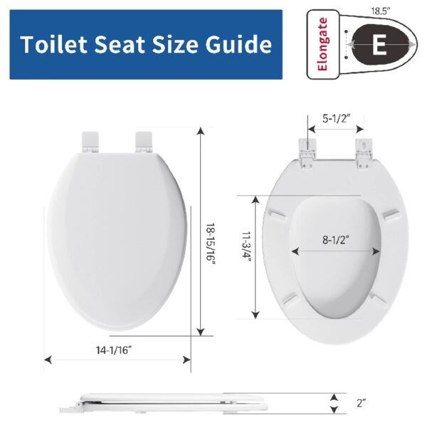 Elongated Wood Toilet Seat in White, Oval Wooden Toilet Seat, Adjustable & Easy to Clean