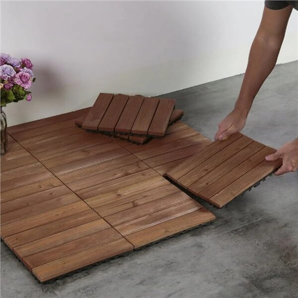 12'' x 12'' Fir Wood Flooring Tiles 11sq ft Coverage Area, 11 Pieces, Brown
