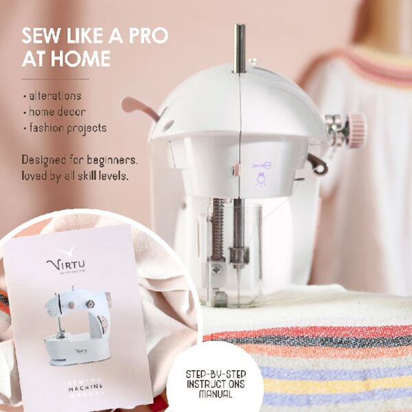 Virtu 122 PC Mini Portable Sewing Machine for Beginner Kids and Adults, Ballet Pink