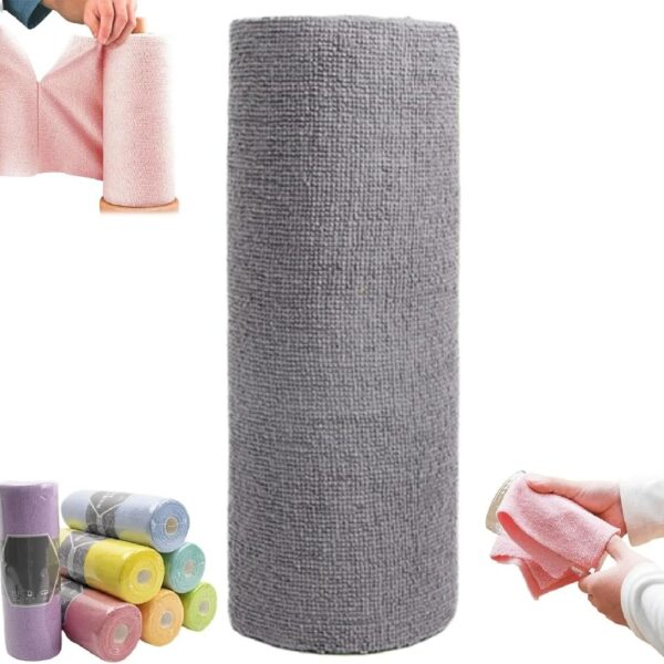 Reusable Microfiber Paper Towels Roll, Beneathk Microfiber Paper Towels Roll, Reusable Paper Towels Washable Roll, Scratch Free, Ultra Absorbent Dish Rags for Kitchen, Car, Dishes (Gray)