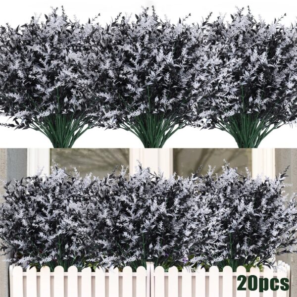 RECUTMS 20 Bundles Outdoor Artificial Plant UV Resistant Fake Plants, Faux Plastic Greenery for Indoor Outside Hanging Plants Garden Porch Window(White)