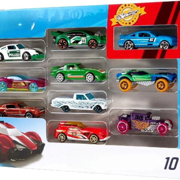 Toy Cars & Trucks 10-Pack, Set of 10 1:64 Scale Vehicles, Includes Race Cars, Semi, Rescue or Construction Trucks