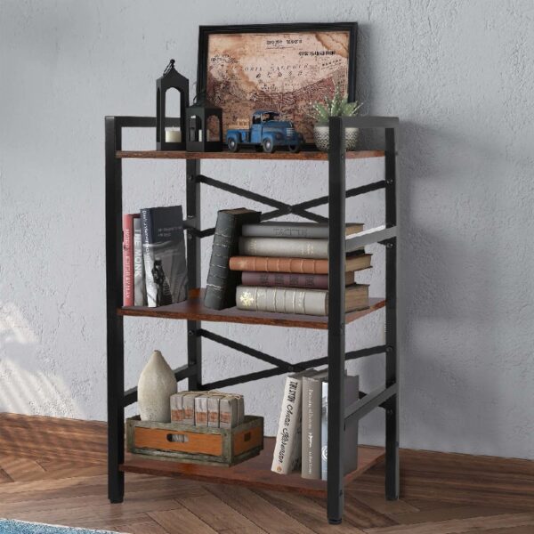 3 Tier Bookshelf, Industrial Small Bookcase Storage Organizer for Living Room, Bedroom
