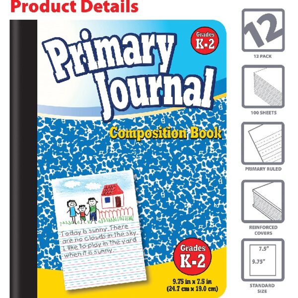 Better Office Products Primary Journal, Hardcover, Primary Composition Book Notebook - Grades K-2, 100 Sheet, One Subject, 9.75