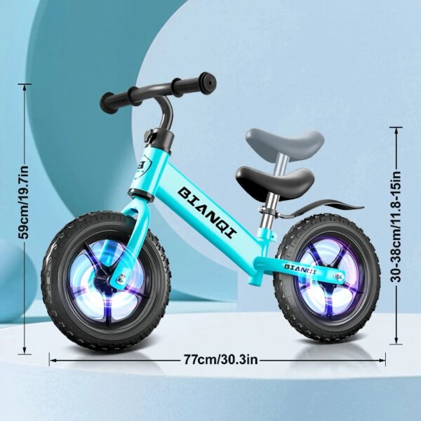 Kid Balance Bike, 12'' Toddlers Training Bicycle for 2-5 Years Old Boys Girls, Lightweight with Lighting up Wheels, Bule