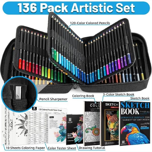 Vigorfun 136-Pack Black Colored Pencils Set with Art Supplies（Black）