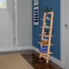 5-Tier Slatted Wood Leaning Ladder Shelf for Narrow Storage, Wooden Bookcase for Living Room, Bathroom, Kitchen, Office or Bedroom, Black Finish