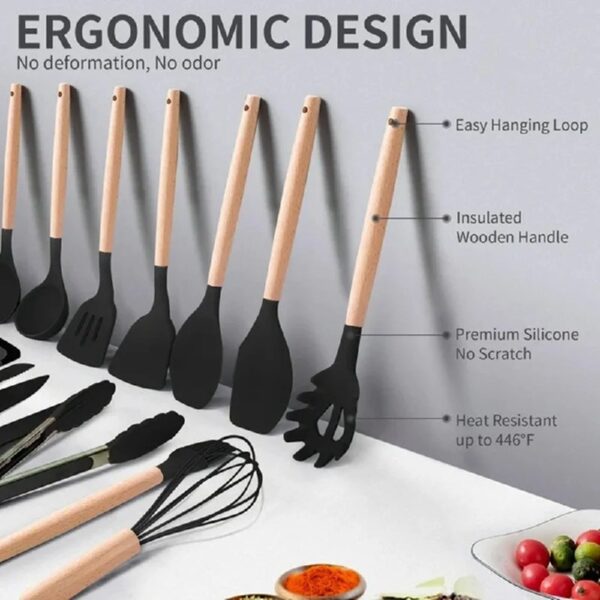 Silicone Kitchen Cooking Utensils Set, 19 Pieces Utensil with Holder, Heat Resistant, Black