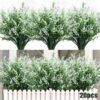RECUTMS 20 Bundles Outdoor Artificial Plant UV Resistant Fake Plants, Faux Plastic Greenery for Indoor Outside Hanging Plants Garden Porch Window(White)